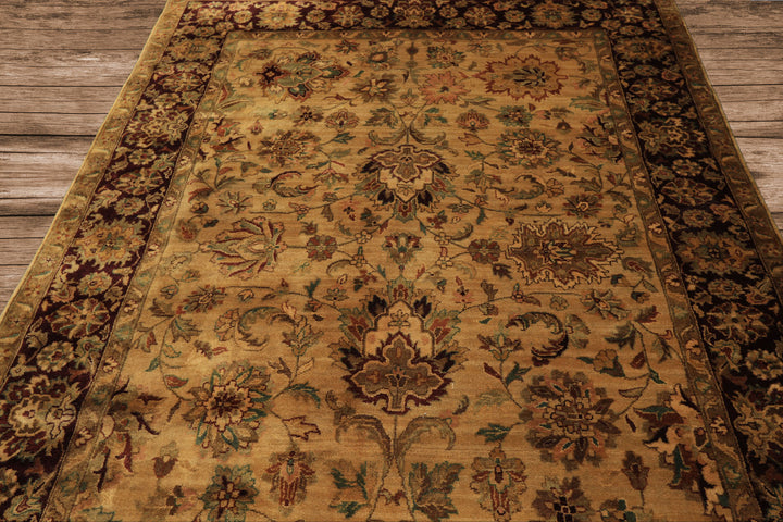 6x9 Gold, Maroon, Turquoise Color Hand Knotted Agra Wool Traditional Oriental Rug