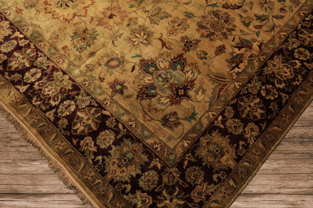 6x9 Gold, Maroon, Turquoise Color Hand Knotted Agra Wool Traditional Oriental Rug