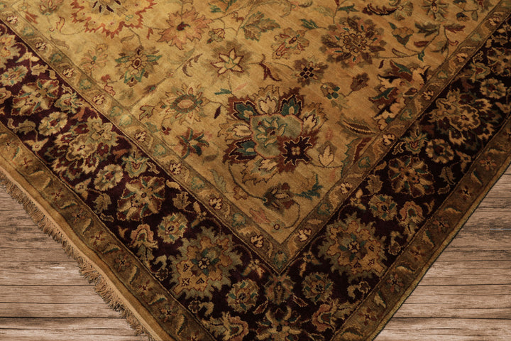 6x9 Gold, Maroon, Turquoise Color Hand Knotted Agra Wool Traditional Oriental Rug