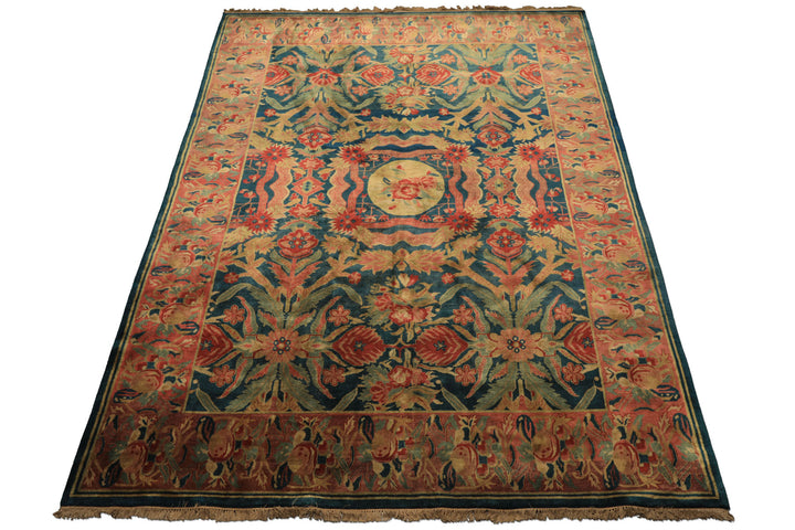 9x12 Teal, Turquoise, Rose Color Hand Knotted Oushak Wool Arts &amp; Crafts Oriental Rug