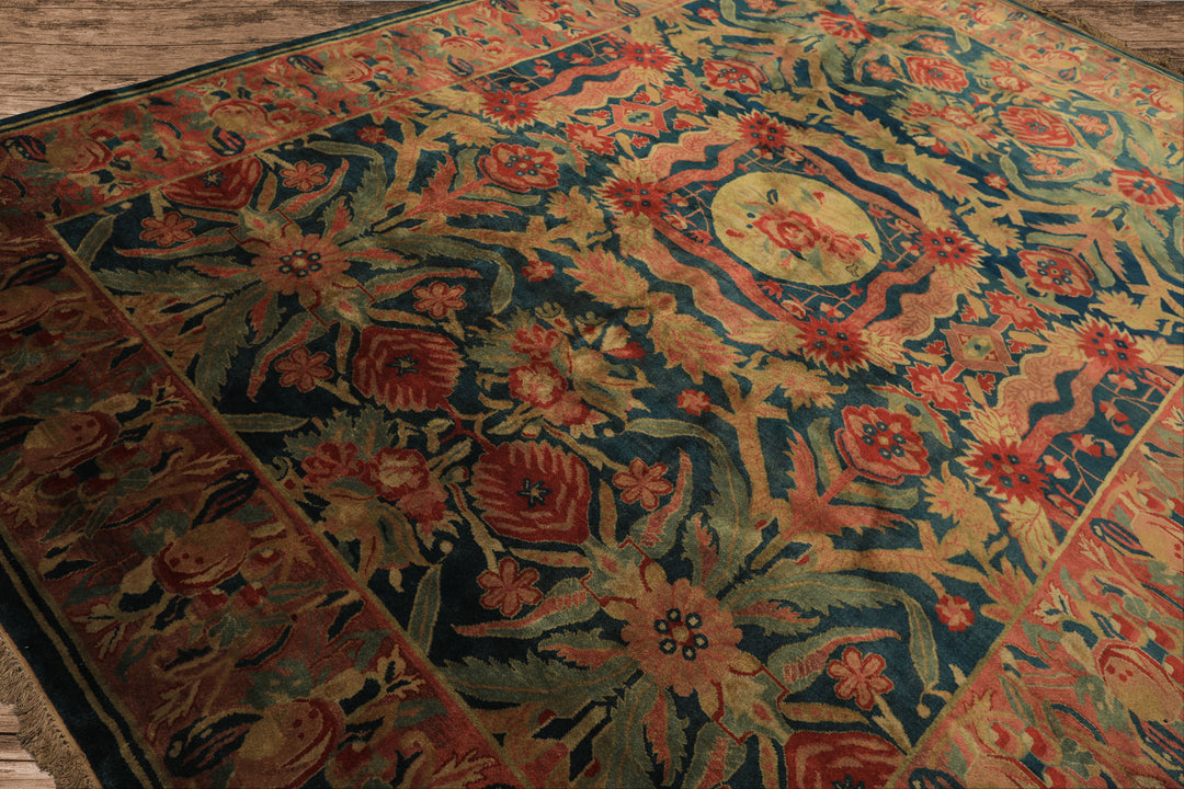 9x12 Teal, Turquoise, Rose Color Hand Knotted Oushak Wool Arts &amp; Crafts Oriental Rug