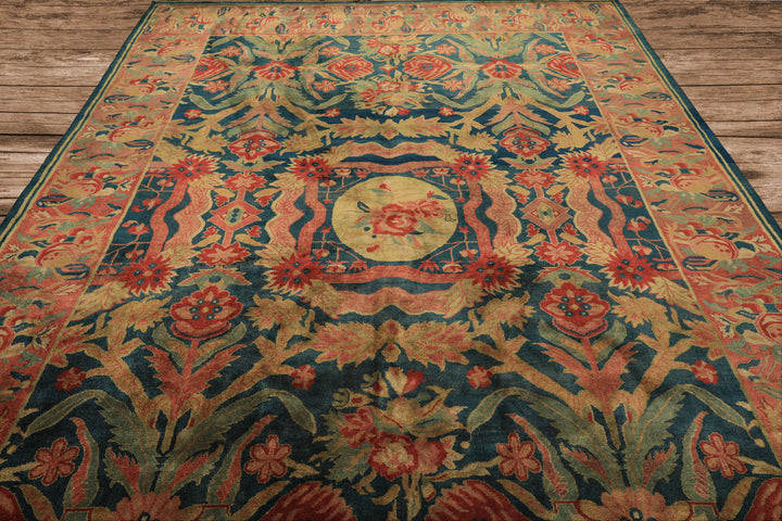9x12 Teal, Turquoise, Rose Color Hand Knotted Oushak Wool Arts &amp; Crafts Oriental Rug