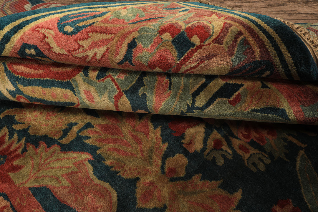 9x12 Teal, Turquoise, Rose Color Hand Knotted Oushak Wool Arts &amp; Crafts Oriental Rug