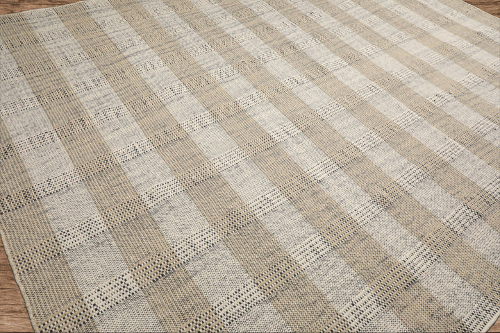 Celeste Rug Multi Size Hand Woven Ivory Wool Plaid Flatweave Modern Area Rug by