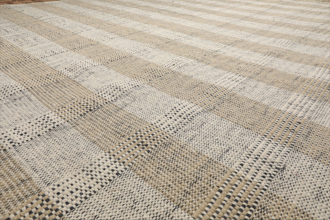 Celeste Rug Multi Size Hand Woven Ivory Wool Plaid Flatweave Modern Area Rug by