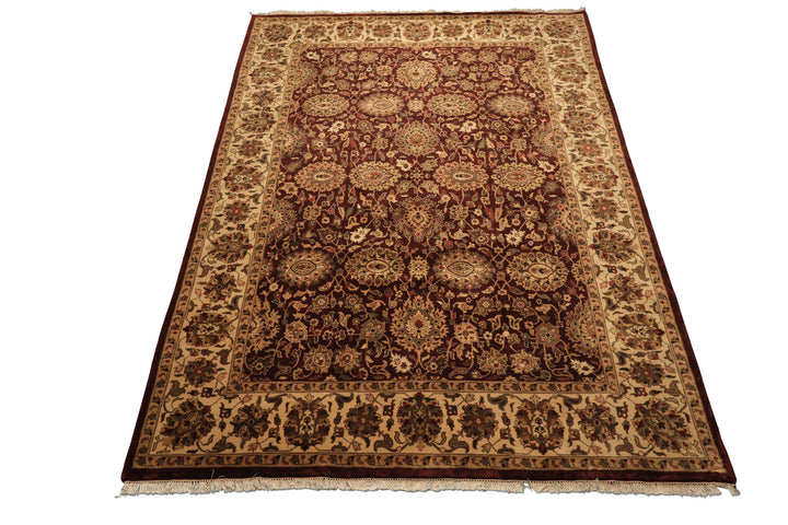 8x11 Maroon, Ivory, Green Color Hand Knotted Agra New Zealand Wool Traditional Oriental Rug