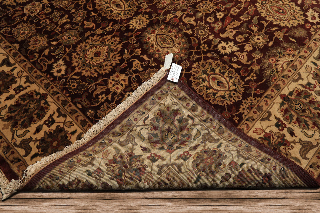 8x11 Maroon, Ivory, Green Color Hand Knotted Agra New Zealand Wool Traditional Oriental Rug