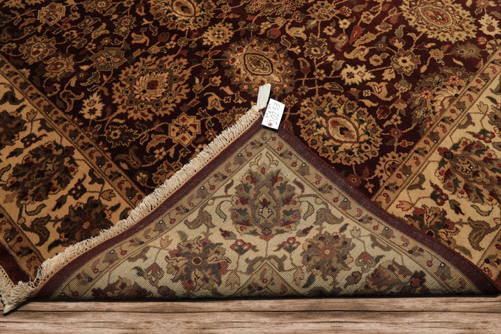 8x11 Maroon, Ivory, Green Color Hand Knotted Agra New Zealand Wool Traditional Oriental Rug