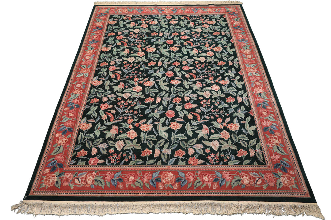 9x12 Emerald, Rose, Aqua Color Hand Knotted Pak Persian Wool &amp; Silk Arts &amp; Crafts Oriental Rug