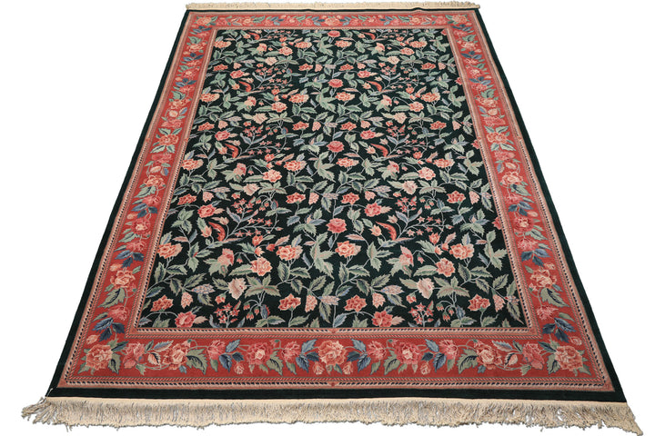 9x12 Emerald, Rose, Aqua Color Hand Knotted Pak Persian Wool &amp; Silk Arts &amp; Crafts Oriental Rug