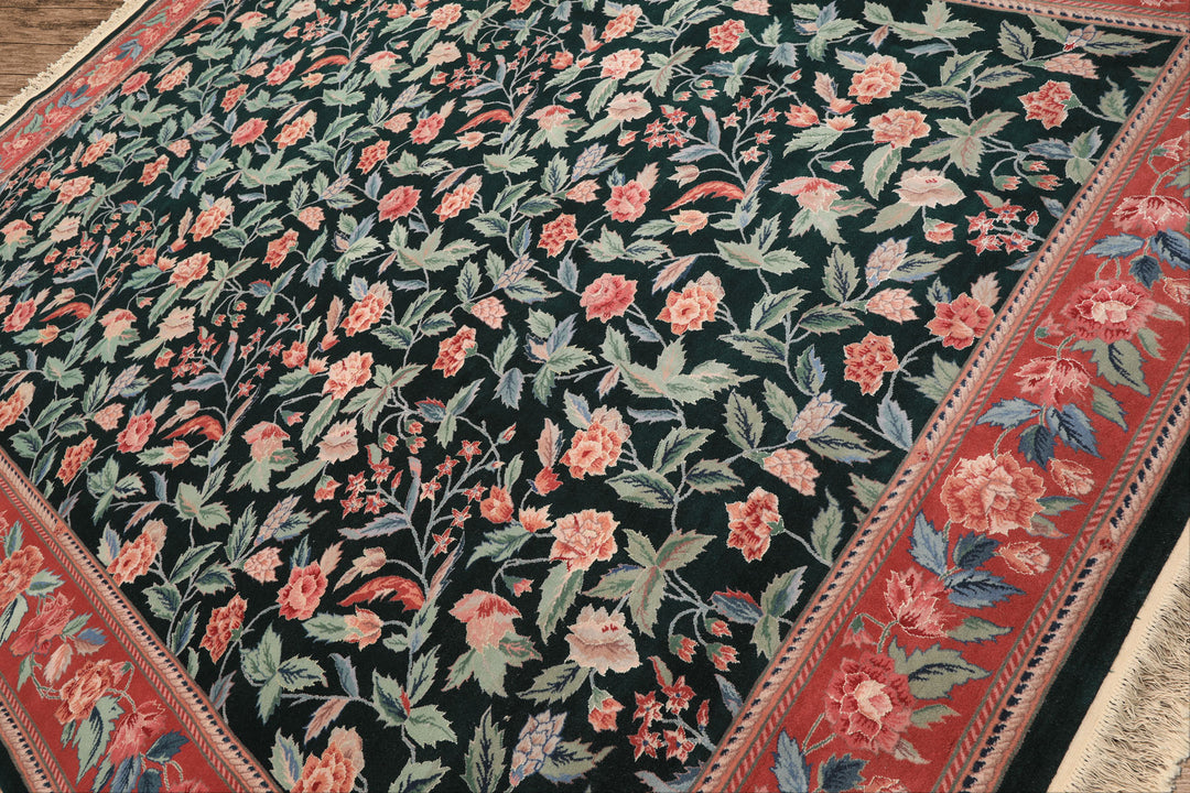 9x12 Emerald, Rose, Aqua Color Hand Knotted Pak Persian Wool &amp; Silk Arts &amp; Crafts Oriental Rug