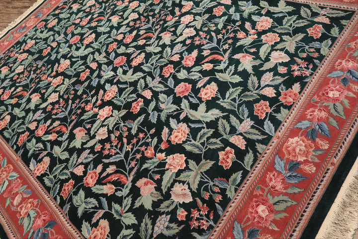 9x12 Emerald, Rose, Aqua Color Hand Knotted Pak Persian Wool &amp; Silk Arts &amp; Crafts Oriental Rug