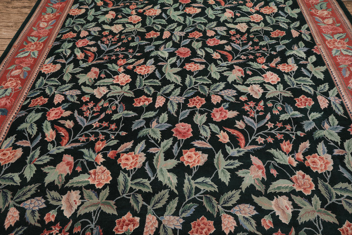 9x12 Emerald, Rose, Aqua Color Hand Knotted Pak Persian Wool &amp; Silk Arts &amp; Crafts Oriental Rug