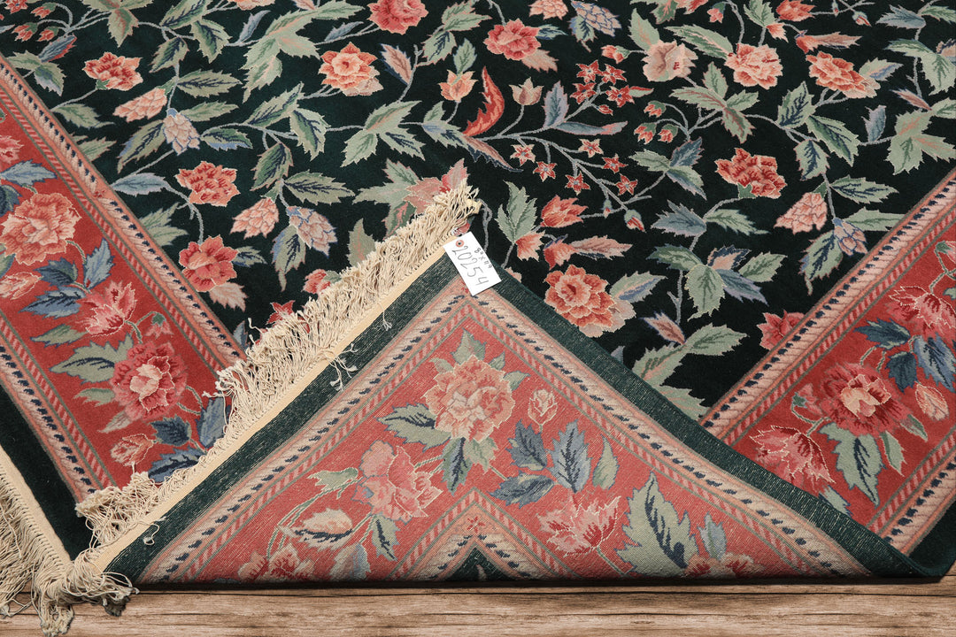 9x12 Emerald, Rose, Aqua Color Hand Knotted Pak Persian Wool &amp; Silk Arts &amp; Crafts Oriental Rug