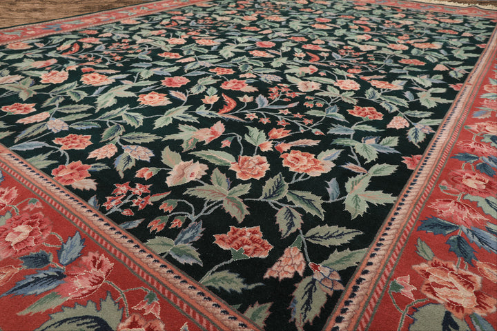 9x12 Emerald, Rose, Aqua Color Hand Knotted Pak Persian Wool &amp; Silk Arts &amp; Crafts Oriental Rug
