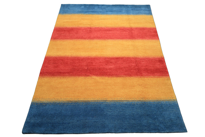 8x11 Gold, Rasberry, Aqua Color Hand Knotted Indo Gabbeh Wool Modern &amp; Contemporary Oriental Rug