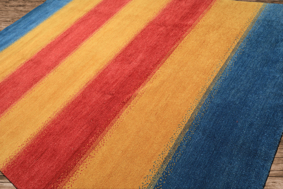 8x11 Gold, Rasberry, Aqua Color Hand Knotted Indo Gabbeh Wool Modern &amp; Contemporary Oriental Rug