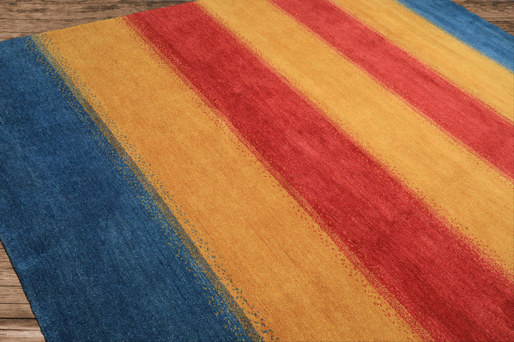 8x11 Gold, Rasberry, Aqua Color Hand Knotted Indo Gabbeh Wool Modern &amp; Contemporary Oriental Rug