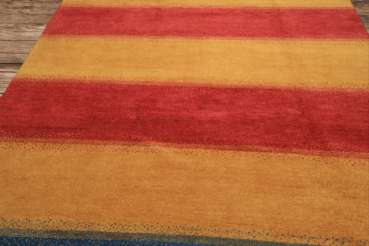 8x11 Gold, Rasberry, Aqua Color Hand Knotted Indo Gabbeh Wool Modern &amp; Contemporary Oriental Rug