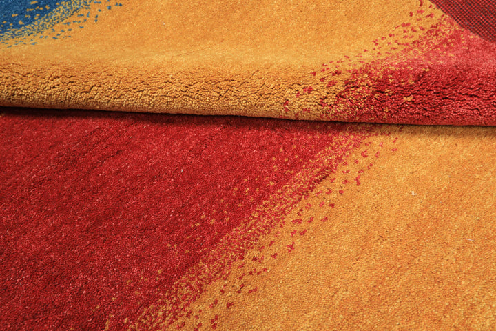 8x11 Gold, Rasberry, Aqua Color Hand Knotted Indo Gabbeh Wool Modern &amp; Contemporary Oriental Rug