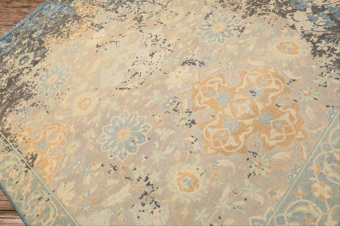8x10 Taupe, Beige, Blue Color Hand Knotted Oushak Wool Transitional Oriental Rug