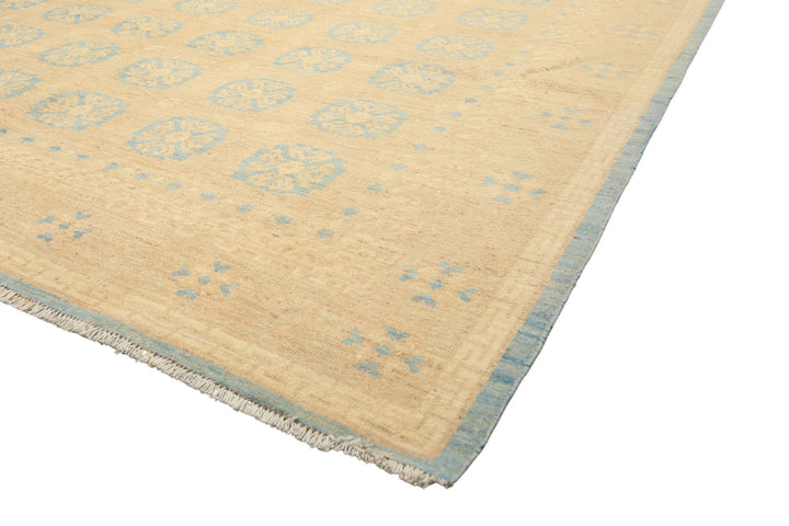 8x10 Beige, Tan, Aqua Color Hand Knotted Oushak Wool Transitional Oriental Rug