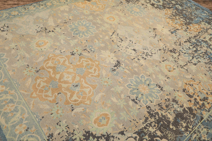 8x10 Taupe, Beige, Blue Color Hand Knotted Oushak Wool Transitional Oriental Rug