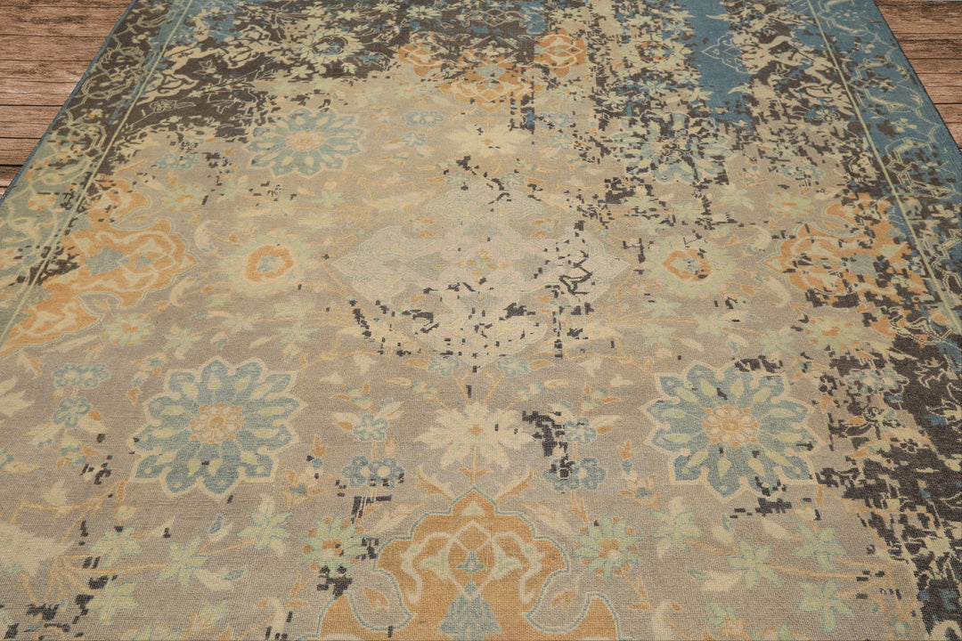 8x10 Taupe, Beige, Blue Color Hand Knotted Oushak Wool Transitional Oriental Rug