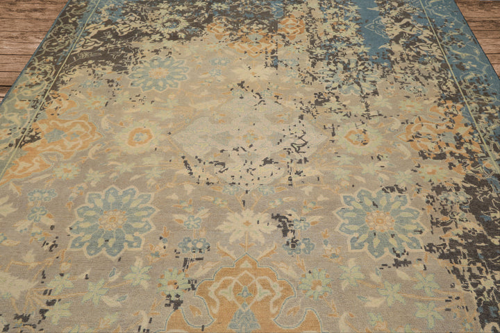 8x10 Taupe, Beige, Blue Color Hand Knotted Oushak Wool Transitional Oriental Rug