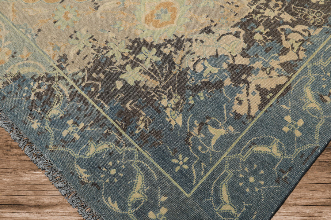 8x10 Taupe, Beige, Blue Color Hand Knotted Oushak Wool Transitional Oriental Rug