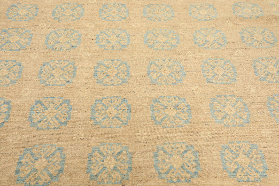 8x10 Beige, Tan, Aqua Color Hand Knotted Oushak Wool Transitional Oriental Rug