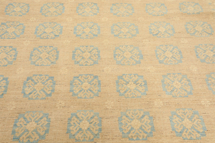 8x10 Beige, Tan, Aqua Color Hand Knotted Oushak Wool Transitional Oriental Rug