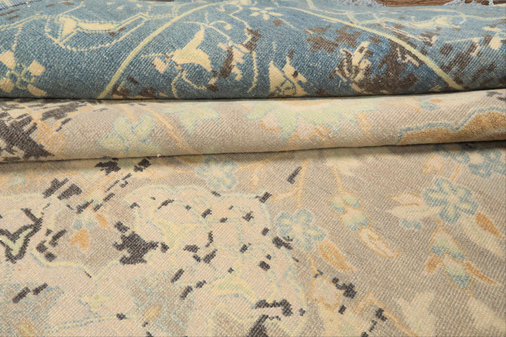8x10 Taupe, Beige, Blue Color Hand Knotted Oushak Wool Transitional Oriental Rug