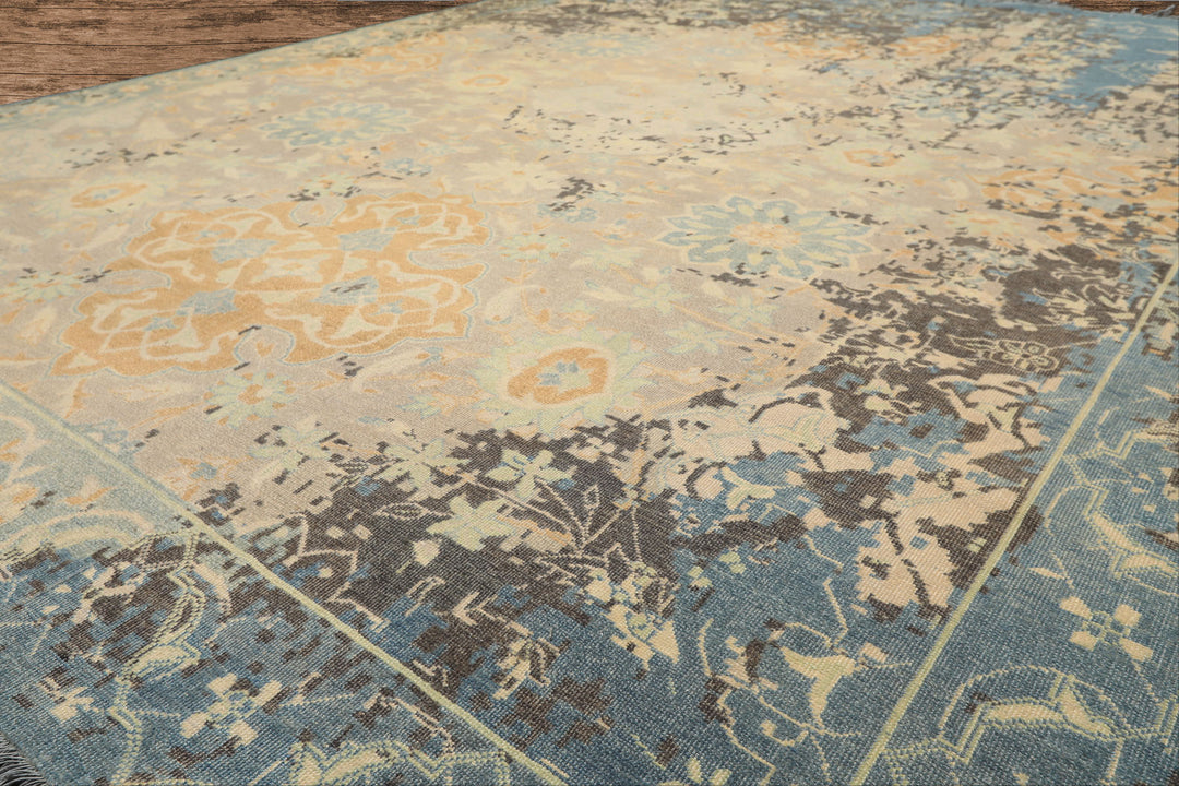 8x10 Taupe, Beige, Blue Color Hand Knotted Oushak Wool Transitional Oriental Rug