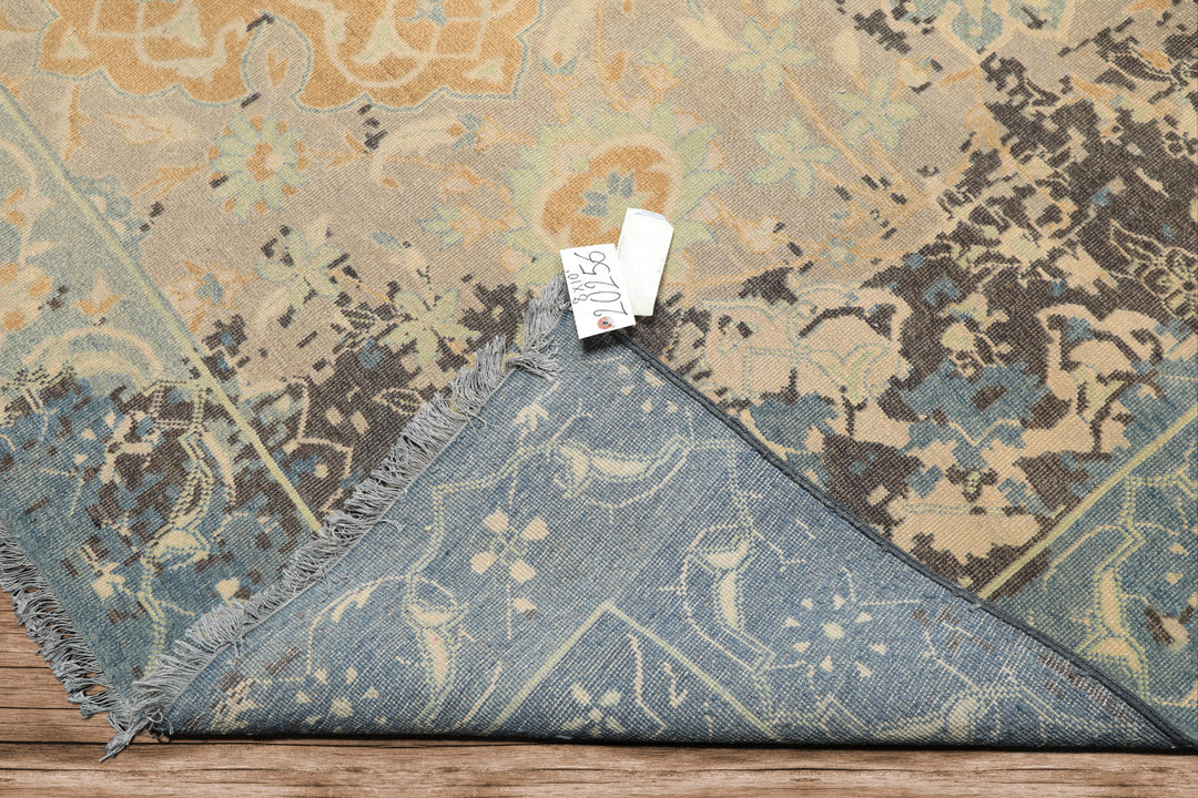 8x10 Taupe, Beige, Blue Color Hand Knotted Oushak Wool Transitional Oriental Rug