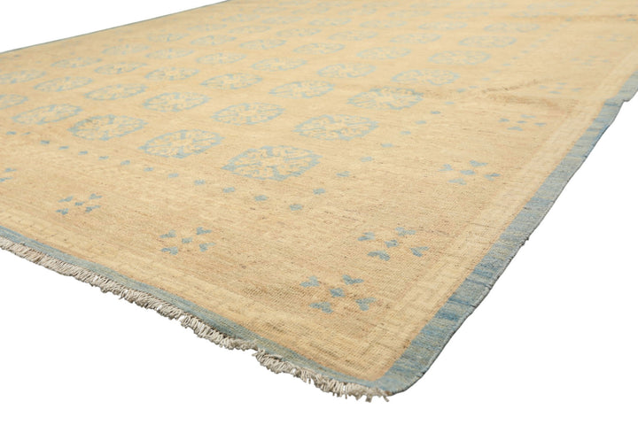 8x10 Beige, Tan, Aqua Color Hand Knotted Oushak Wool Transitional Oriental Rug