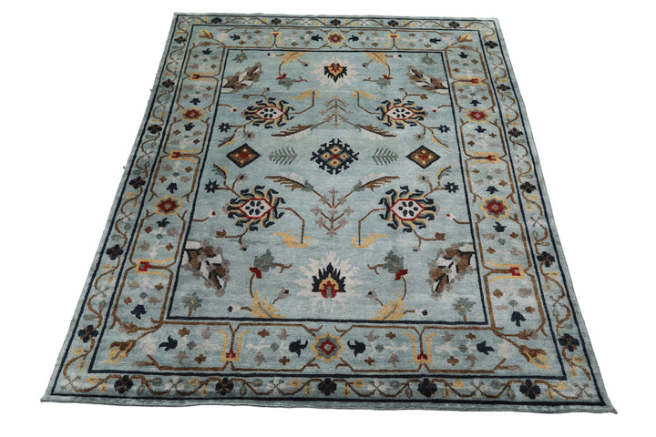 8x10 Aqua, Brown, Gold Color Hand Knotted Tibetan Wool Arts &amp; Crafts Oriental Rug
