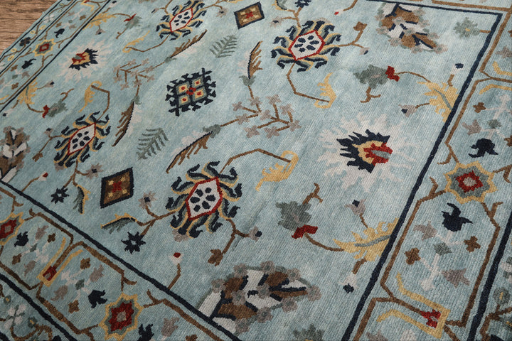 8x10 Aqua, Brown, Gold Color Hand Knotted Tibetan Wool Arts &amp; Crafts Oriental Rug