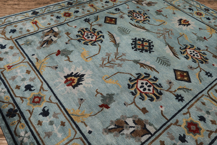 8x10 Aqua, Brown, Gold Color Hand Knotted Tibetan Wool Arts &amp; Crafts Oriental Rug