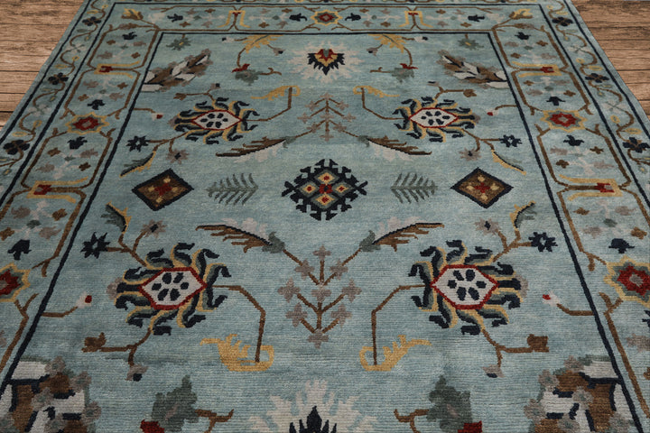 8x10 Aqua, Brown, Gold Color Hand Knotted Tibetan Wool Arts &amp; Crafts Oriental Rug