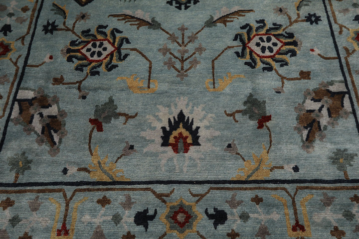 8x10 Aqua, Brown, Gold Color Hand Knotted Tibetan Wool Arts &amp; Crafts Oriental Rug