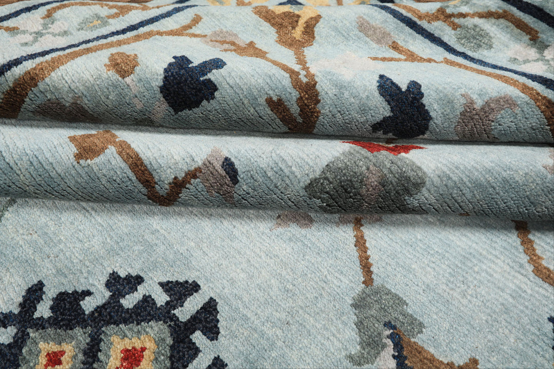 8x10 Aqua, Brown, Gold Color Hand Knotted Tibetan Wool Arts &amp; Crafts Oriental Rug