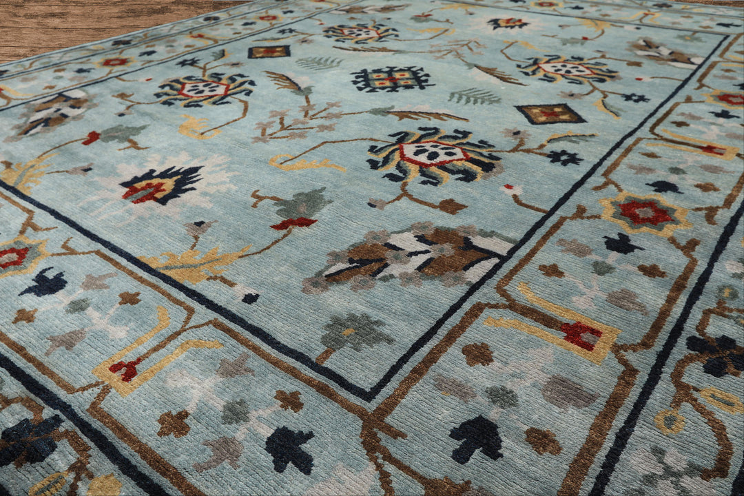 8x10 Aqua, Brown, Gold Color Hand Knotted Tibetan Wool Arts &amp; Crafts Oriental Rug