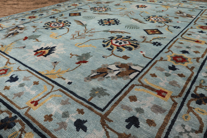 8x10 Aqua, Brown, Gold Color Hand Knotted Tibetan Wool Arts &amp; Crafts Oriental Rug