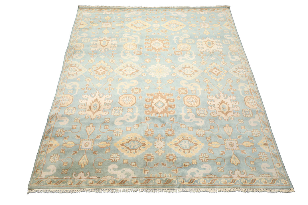 8x10 Seafoam, Ivory, Taupe Color Hand Knotted Oushak Wool Arts &amp; Crafts Oriental Rug