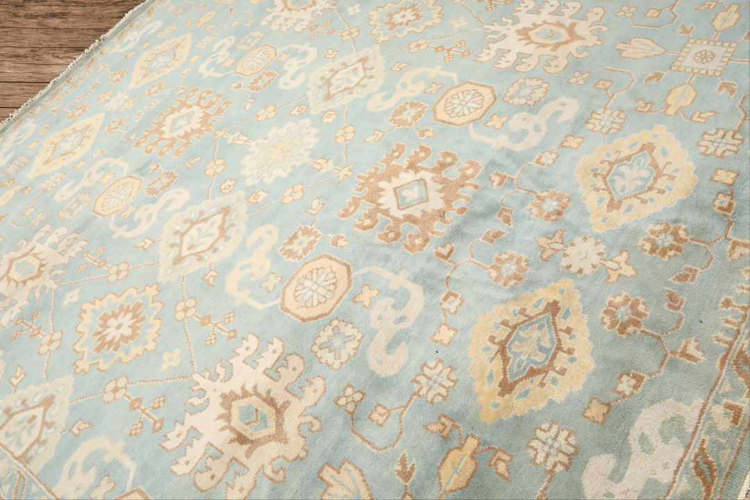 8x10 Seafoam, Ivory, Taupe Color Hand Knotted Oushak Wool Arts &amp; Crafts Oriental Rug