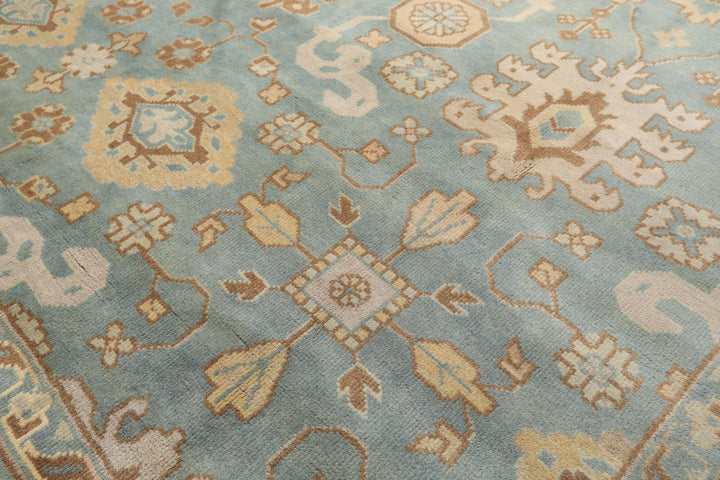 8x10 Seafoam, Ivory, Taupe Color Hand Knotted Oushak Wool Arts &amp; Crafts Oriental Rug