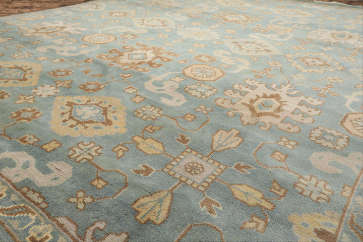 8x10 Seafoam, Ivory, Taupe Color Hand Knotted Oushak Wool Arts &amp; Crafts Oriental Rug