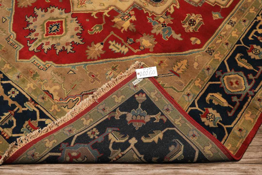 8x10 Red, Teal, Sage Color Hand Knotted Indo Heriz Wool Traditional Oriental Rug