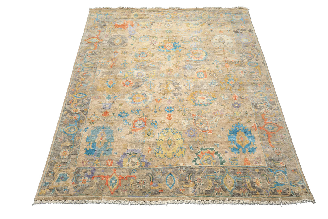8x10 Taupe, Beige, Gray Color Hand Knotted Oushak Wool Arts &amp; Crafts Oriental Rug